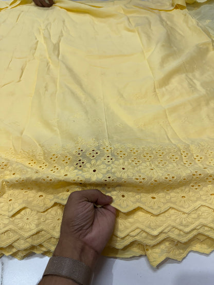 Buy Cotton Hakoba Soothing Yellow Cute Floral Border Embroidery - MAF 