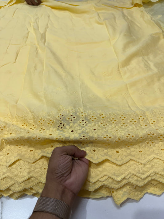 Buy Cotton Hakoba Soothing Yellow Cute Floral Border Embroidery - MAF 