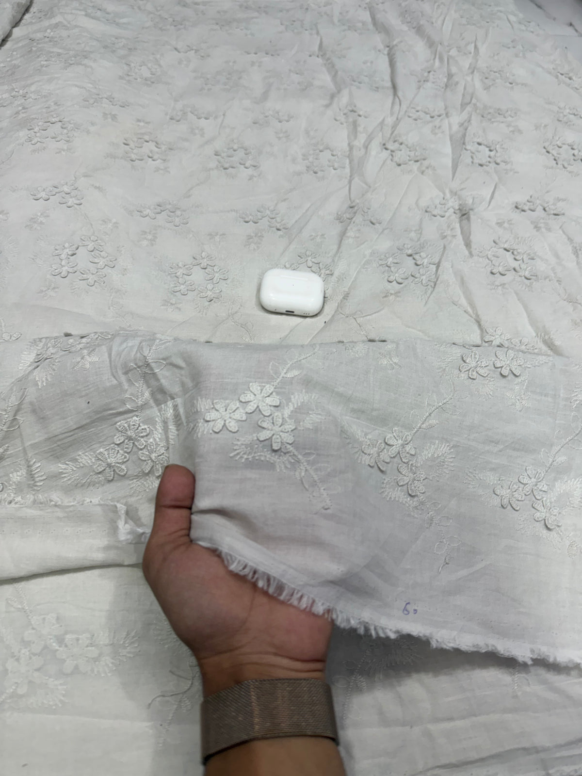 Buy Premium Cotton Hakoba Schiffli Light Grey Floral Embroidery Fabric