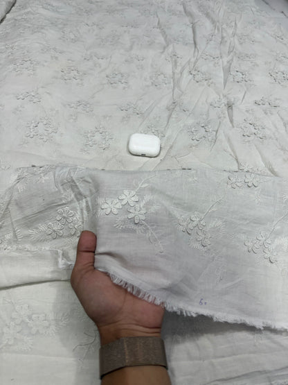 Buy Premium Cotton Hakoba Schiffli Light Grey Floral Embroidery Fabric
