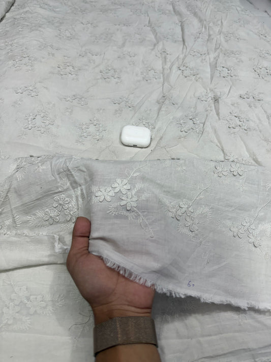 Buy Premium Cotton Hakoba Schiffli Light Grey Floral Embroidery Fabric