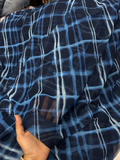 Buy Viscose Chiffon Water Blue Diamond Printed Fabric