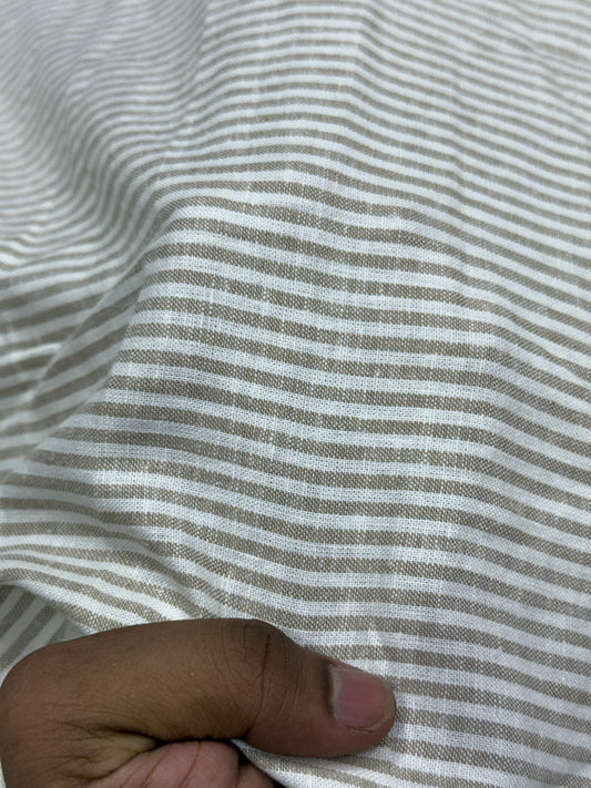 Buy Premium Pure Linen Beige Stripe Yarn Dyed Fabric