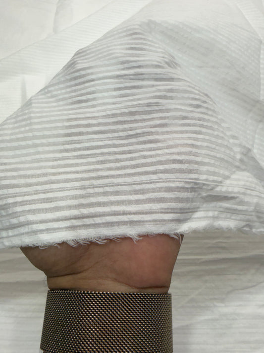 Buy Premium Cotton Seersucker Ivory Stripe Fabric