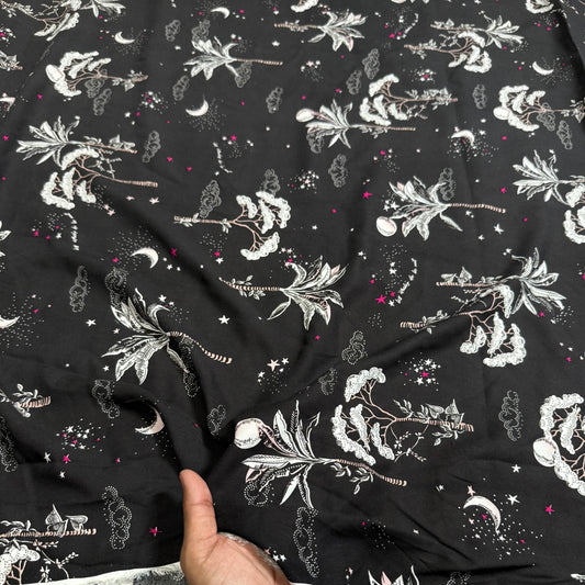 Buy Premium Modal Black Banana Tree Printed Fabric - MAF 