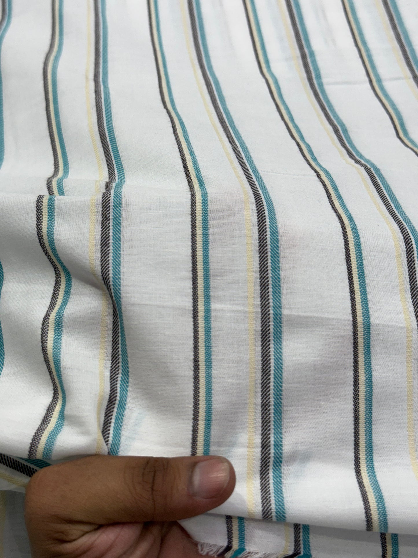 Buy Cotton Linen Grey Green Stripe Fabric
