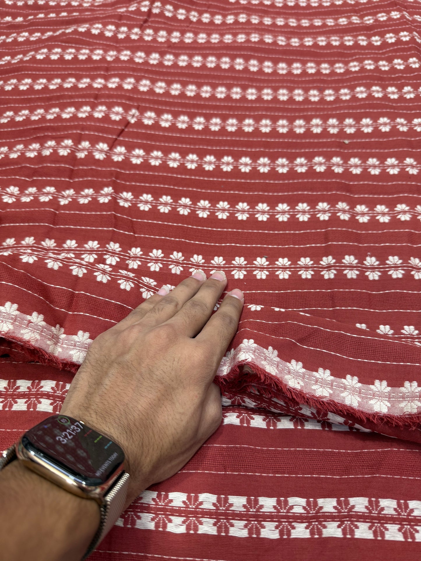 Buy Cotton Jacquard Rust Line Work Fabric