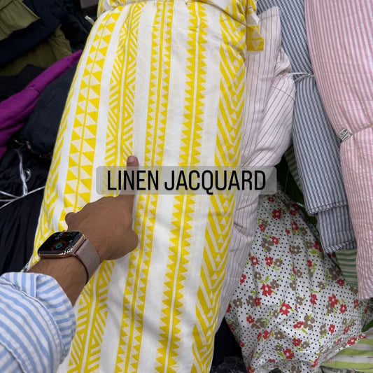 Buy Pure Linen Jacquard Yellow Stripe Design Fabric