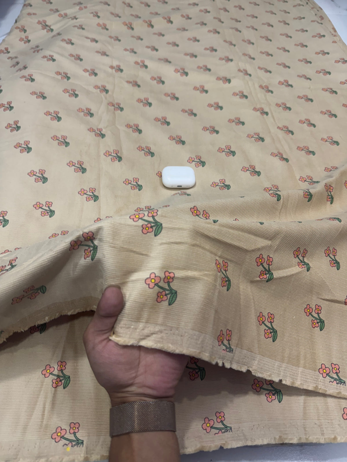 Buy Premium Corduroy Beige Peach Floral Sprig Print Fabric