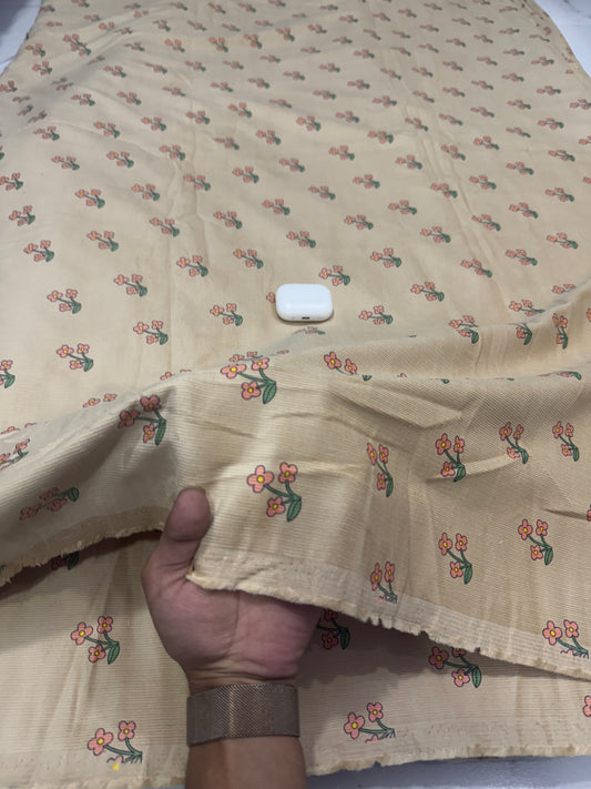 Buy Premium Corduroy Beige Peach Floral Sprig Print Fabric