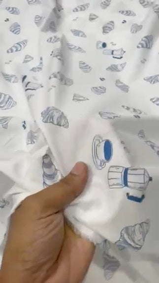 Buy Poplin Cotton White Base Indigo Croissant Printed Fabric