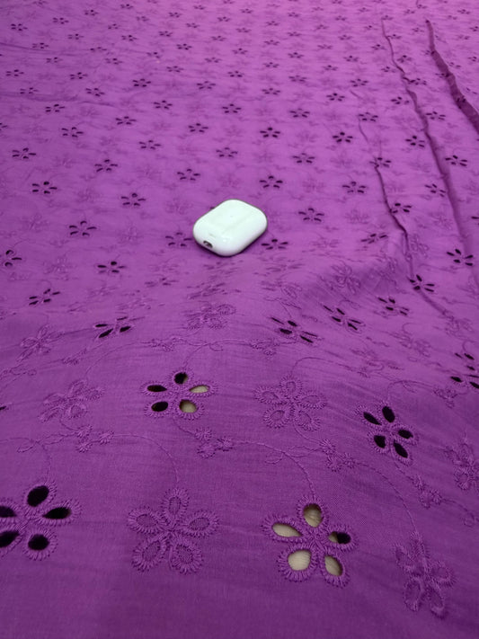 Buy Premium Cotton Cambric Schiffli Purple Blossom Fabric