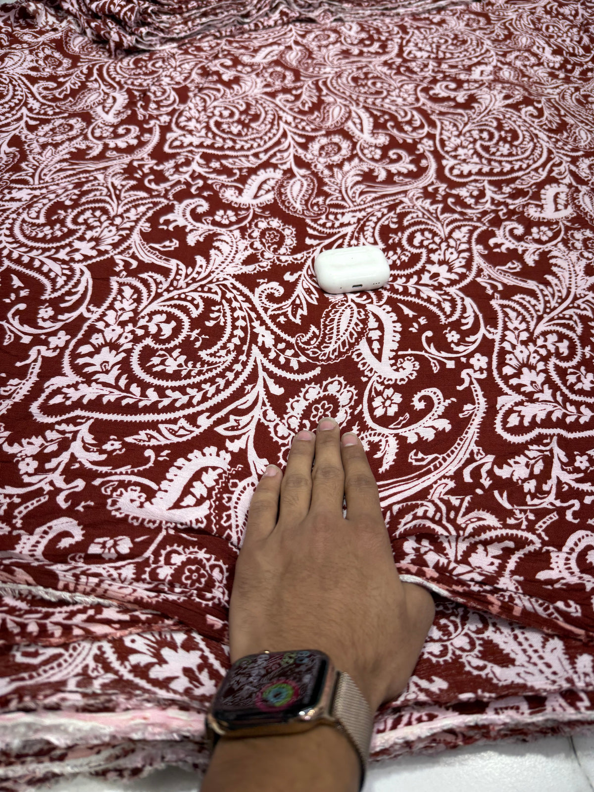 Buy Premium Viscose Rayon Crepe Crinkle Maroon Paisley Print Fabric