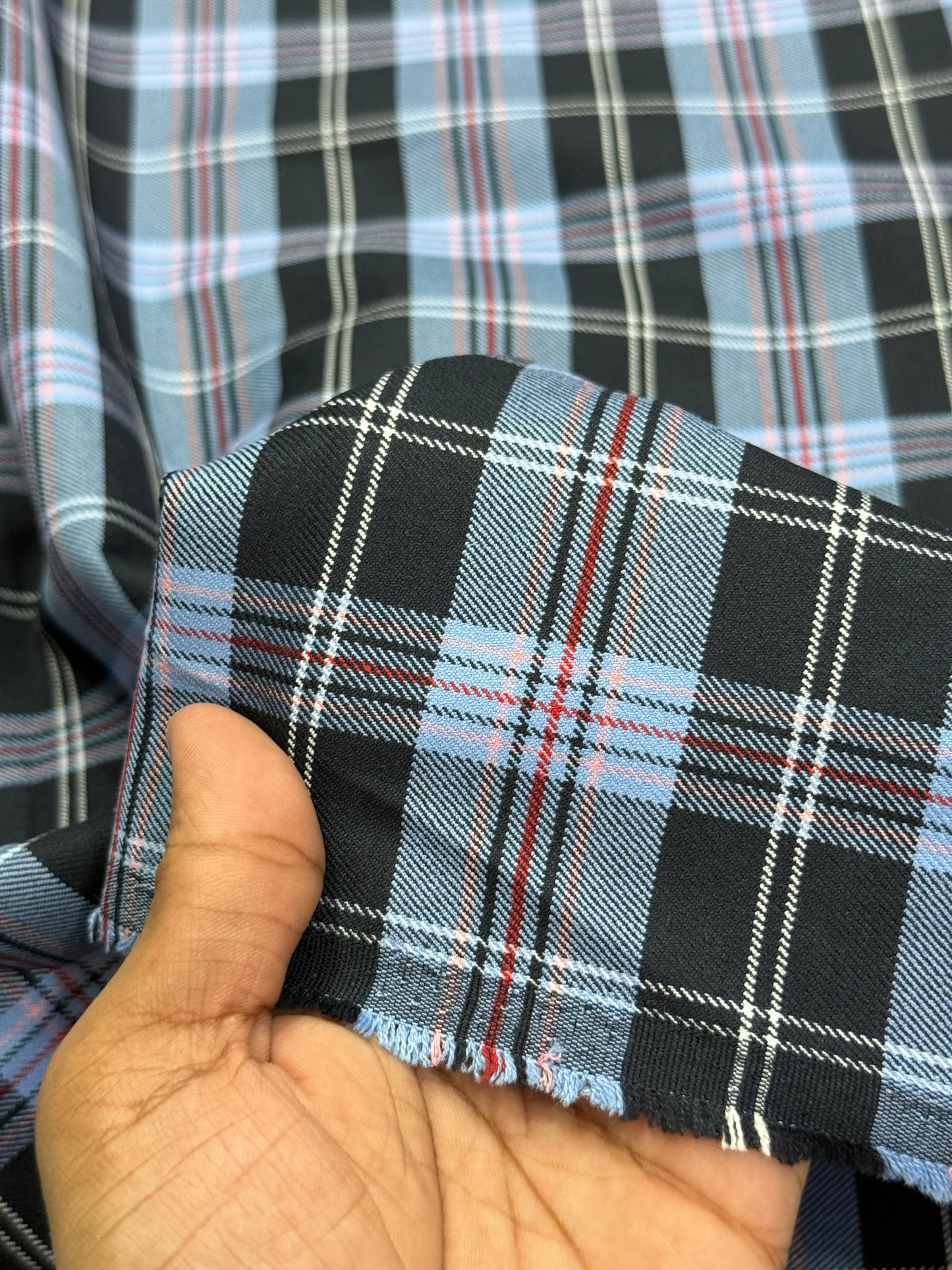 Buy Cotton Twill Blue Black Check Fabric