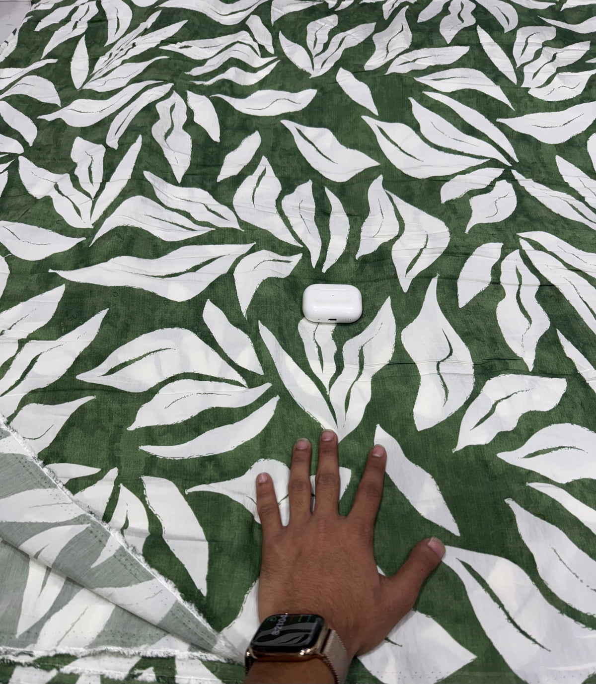 Buy Cotton Viscose Green White Tropical Leaf Print Fabric