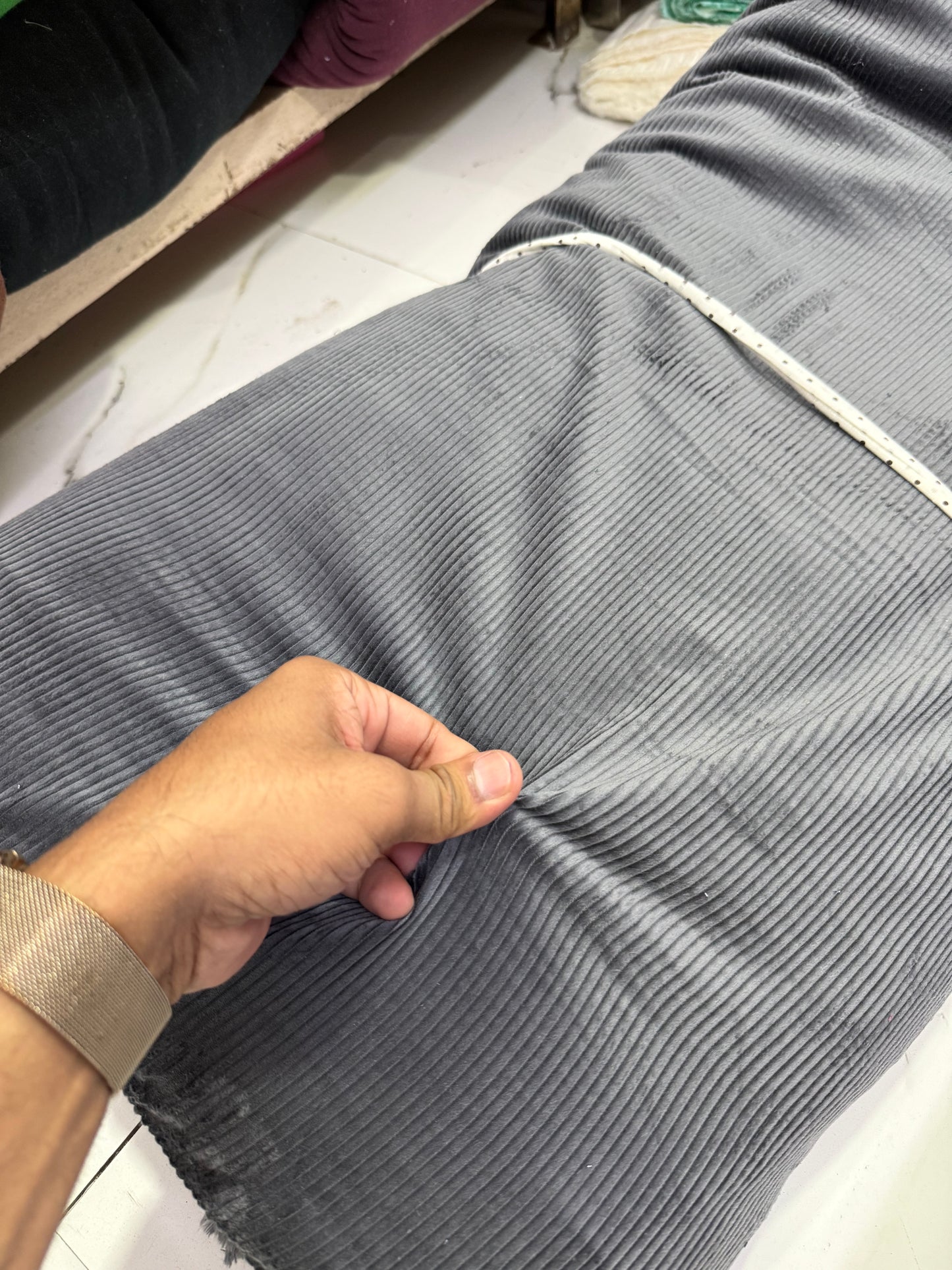 Buy Corduroy Solid Shiny Grey Fabric