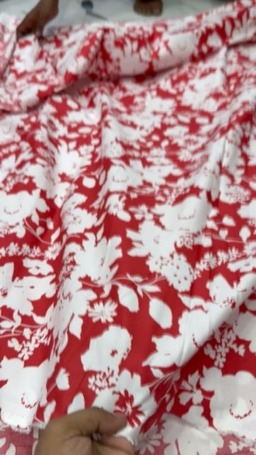 Buy Cotton Poplin Pinkish Red Base White Floral Printed FABRIC