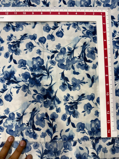 Buy Cotton Poplin Watercolour Indigo Full Floral Printed Fabric
