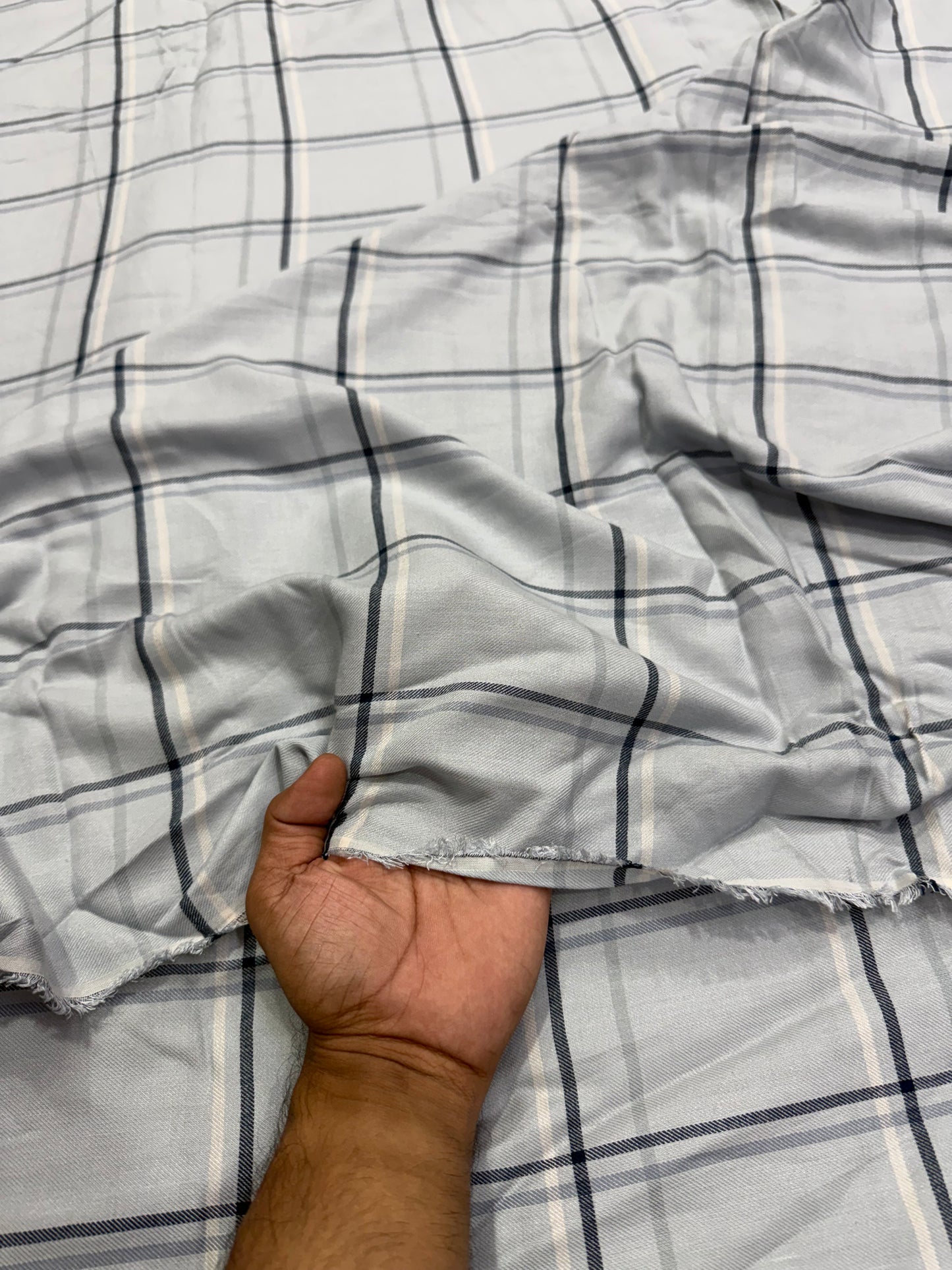 Buy Woollen Pashmina Bluish Grey Base Check Shirting Fabric