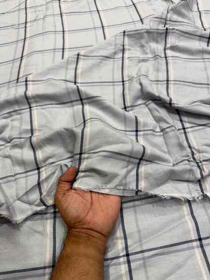 Buy Woollen Pashmina Bluish Grey Base Check Shirting Fabric