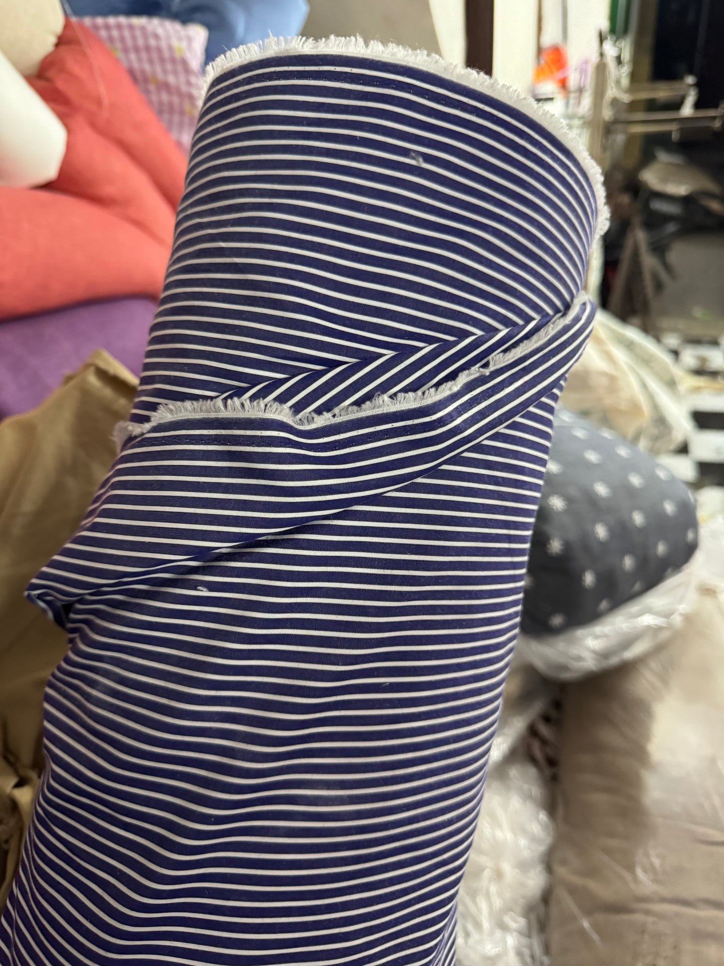 Buy Arvind Mill Poplin Blue Base White Stripes Formal Fabric