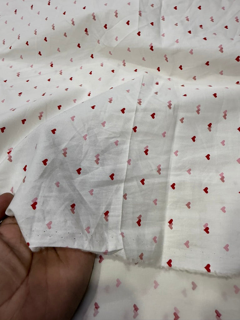 Buy Cotton Poplin White Base Tiny Dual Heart Fabric