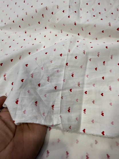 Buy Cotton Poplin White Base Tiny Dual Heart Fabric
