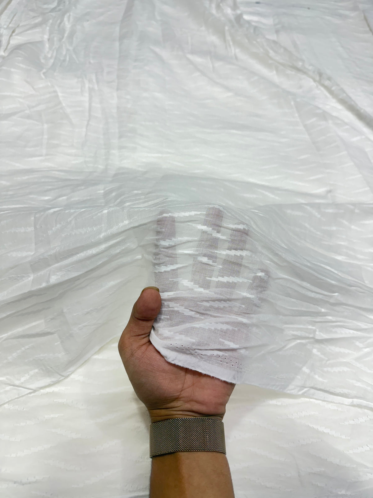 Buy Cambric Self Tonal Wave White Dobby Zigzag Fabric