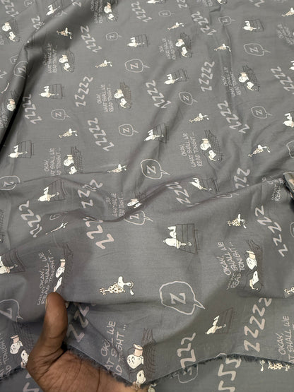 Buy Cotton Poplin Dark Grey Base Sleepy Kids Printed Fabric