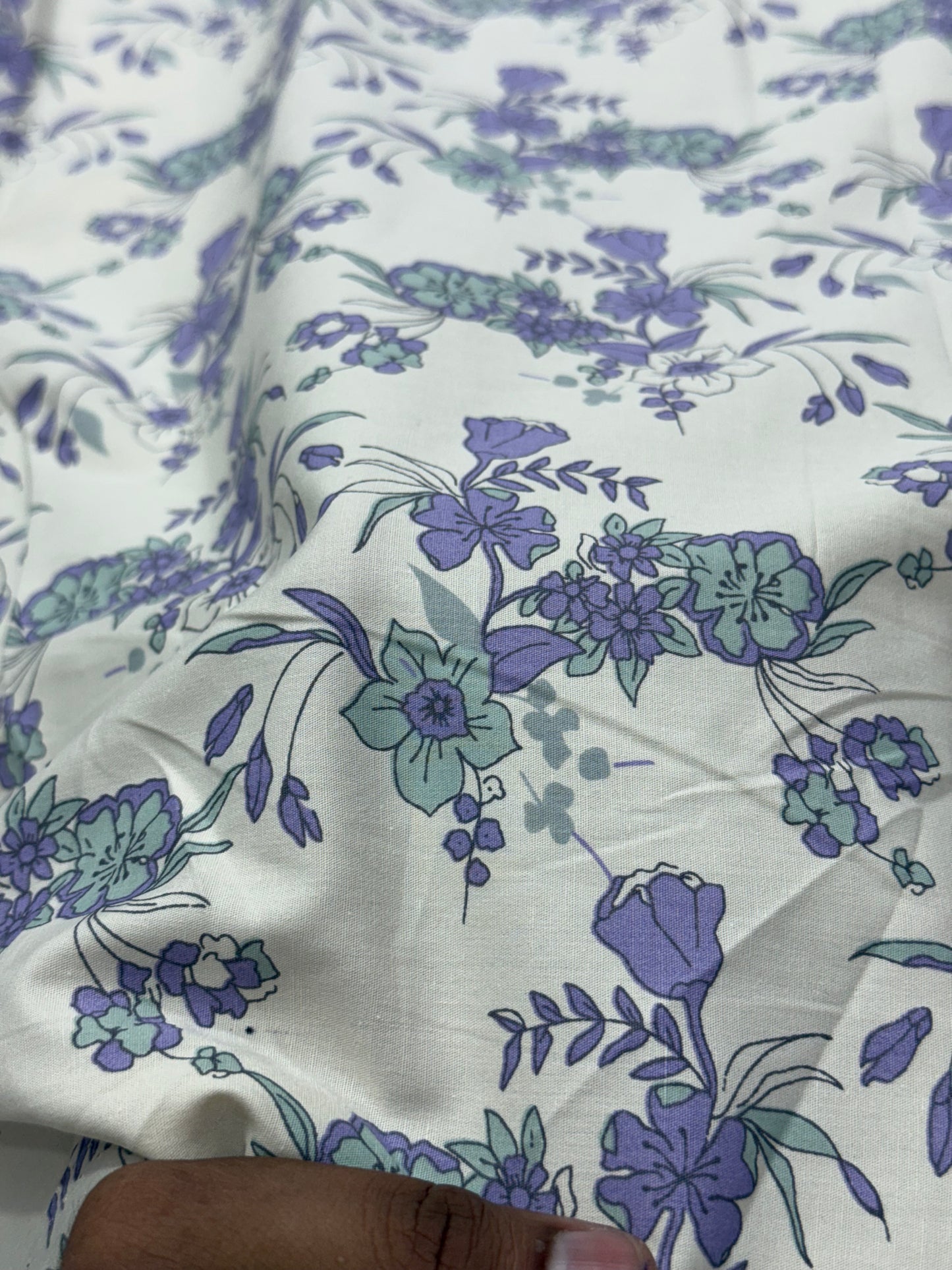 Buy Cotton Poplin Lilac Bell Flower Printed Fabric