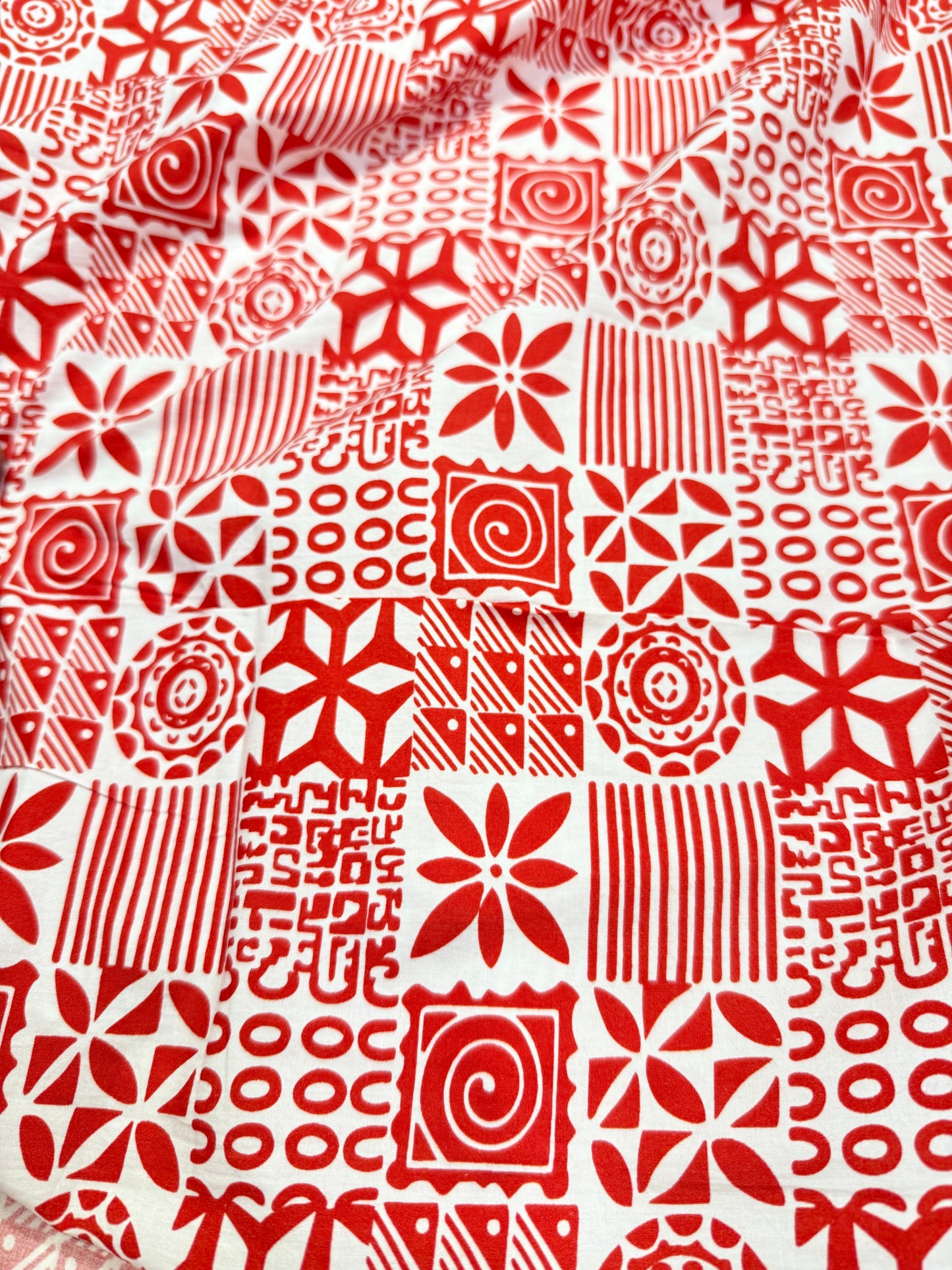 Buy Cotton Poplin Red Square Panel Multi Printed Fabric