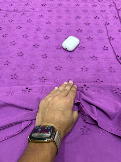 Buy Premium Cotton Cambric Schiffli Purple Blossom Fabric