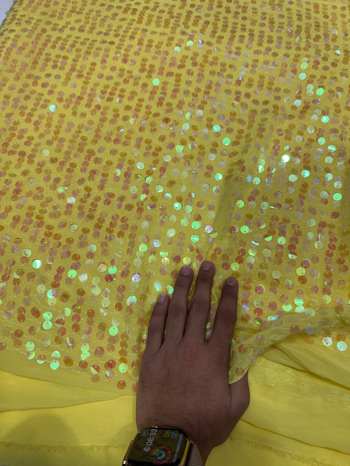 Buy Sequins Yellow Coloured Fabric