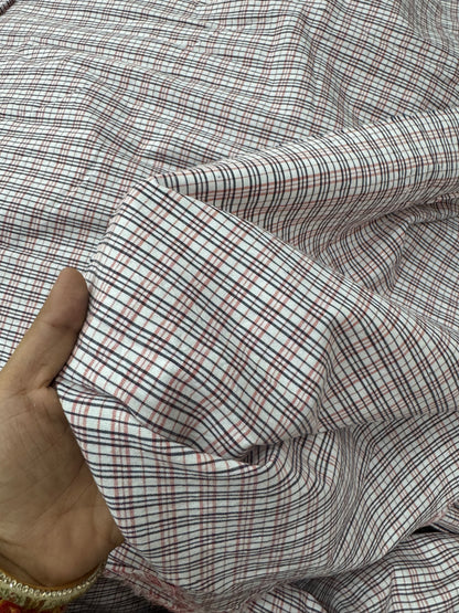 Buy Cotton Small Check Yarn Dyed Beige Blue Fabric