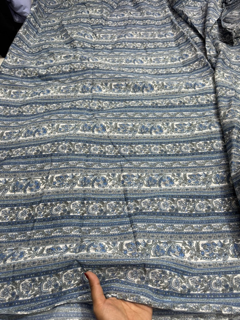 Buy Mul Cotton Blue Authentic Panel Design Printed Fabric