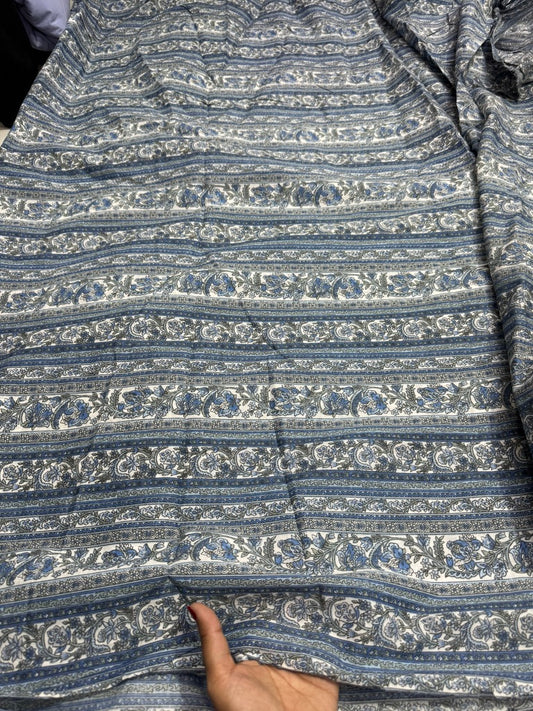 Buy Mul Cotton Blue Authentic Panel Design Printed Fabric