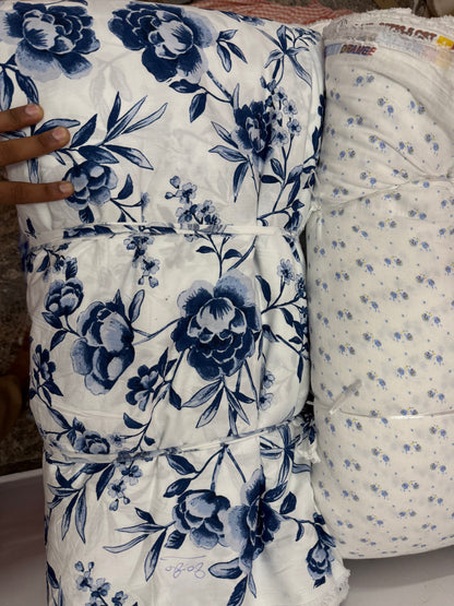 Buy Cotton Poplin Blue Flower Printed Fabric