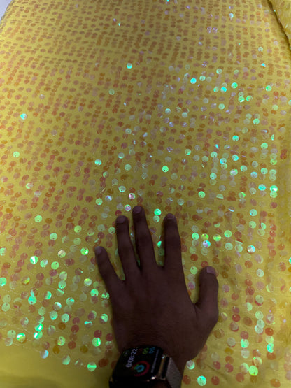 Buy Sequins Yellow Coloured Fabric