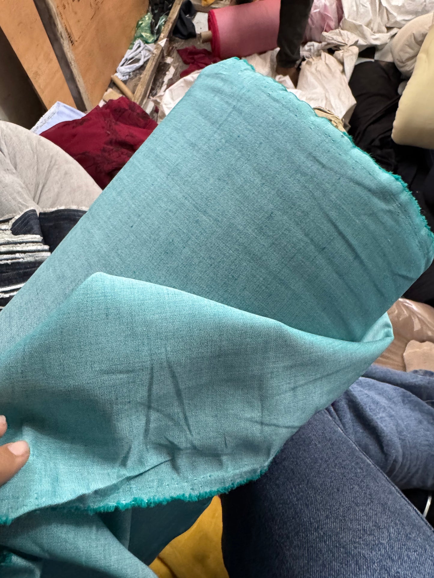 Buy Pure Linen Premium Collection Solid Washed Mint Green Fabric