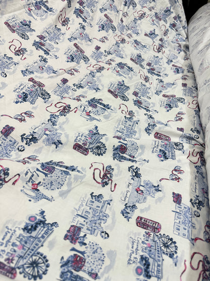 Buy Cotton Poplin Blue City Printed Fabric