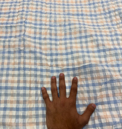 Buy Premium Cotton Seersucker Powder Blue Peach Plaid Fabric