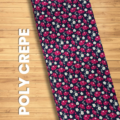 Buy Poly Crepe 3D Red Floral Printed Fabric - MAF 
