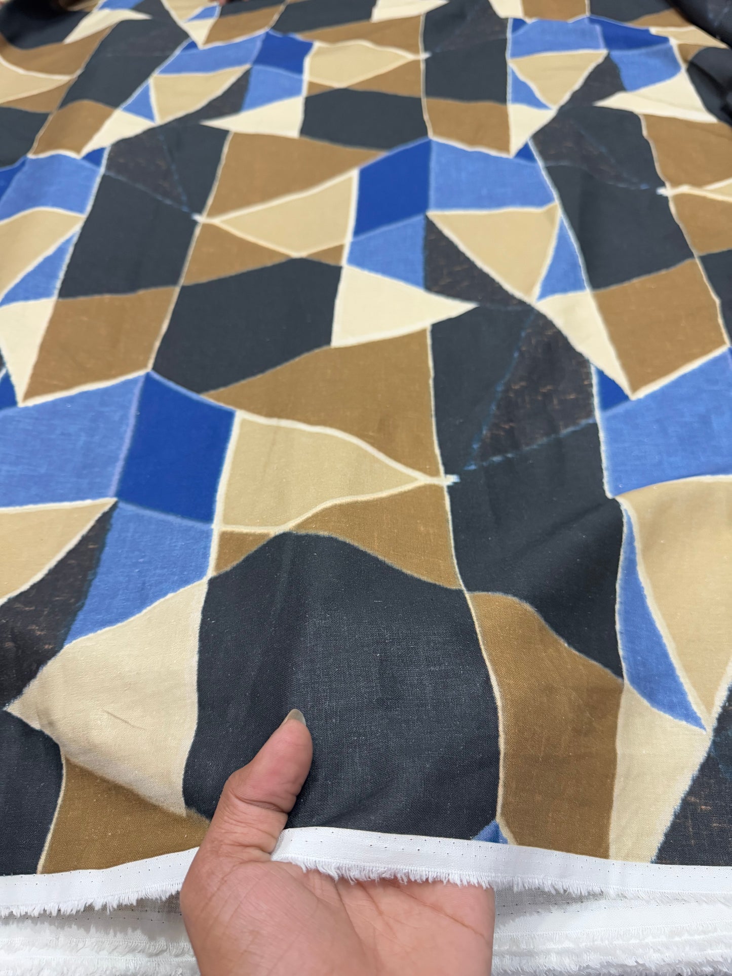 Buy Cotton Linen Abstract Triangle Printed Fabric - MAF 