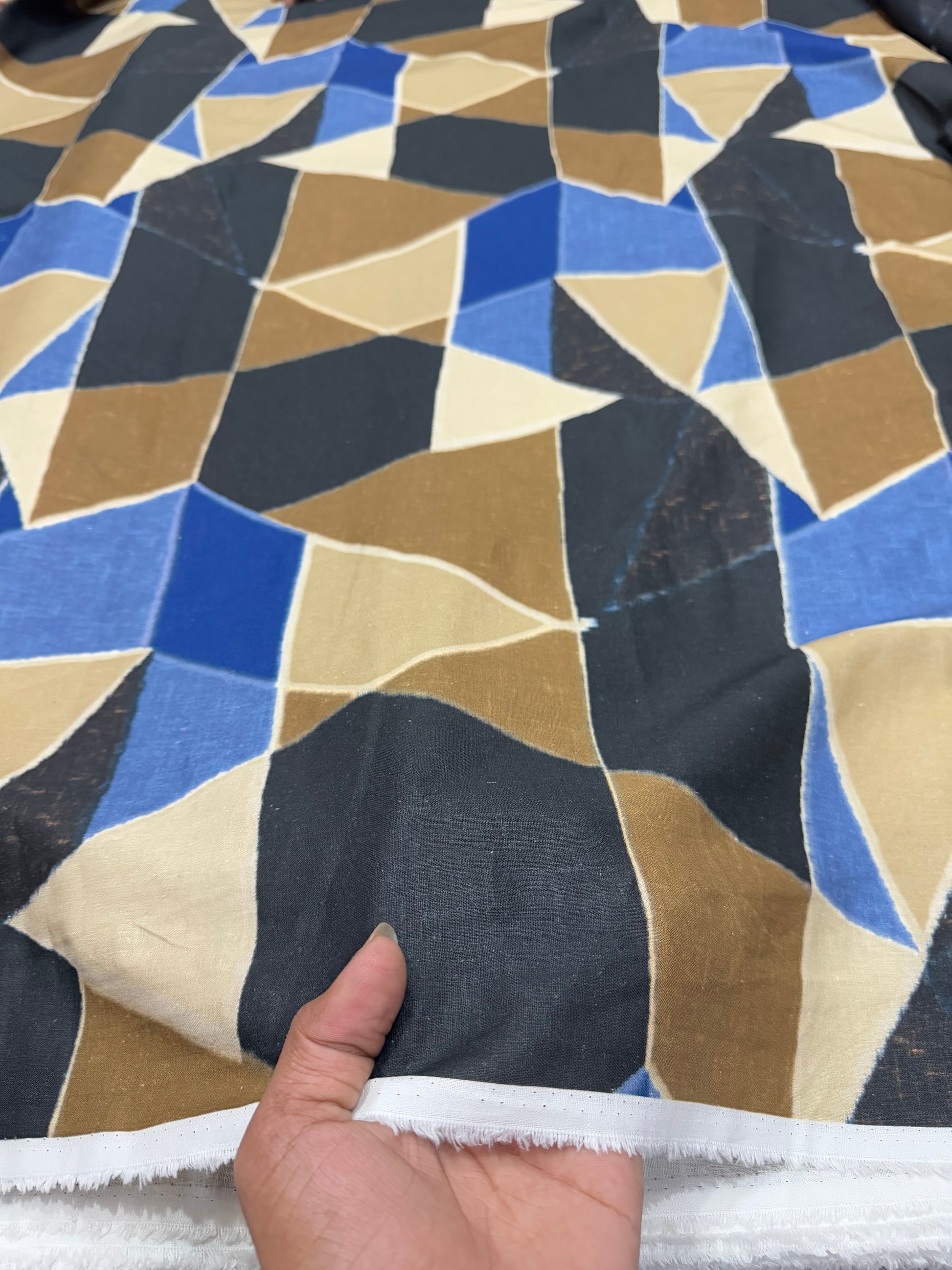Buy Cotton Linen Abstract Triangle Printed Fabric - MAF 