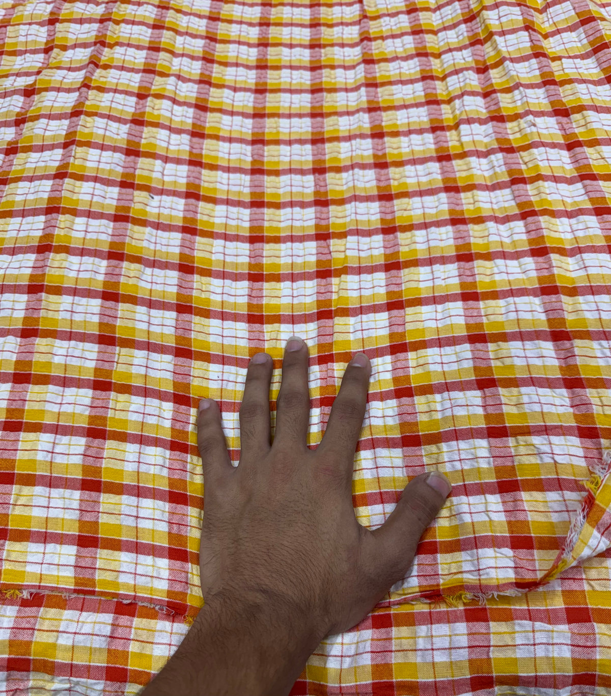 Buy Premium Cotton Seersucker Marigold Check Fabric