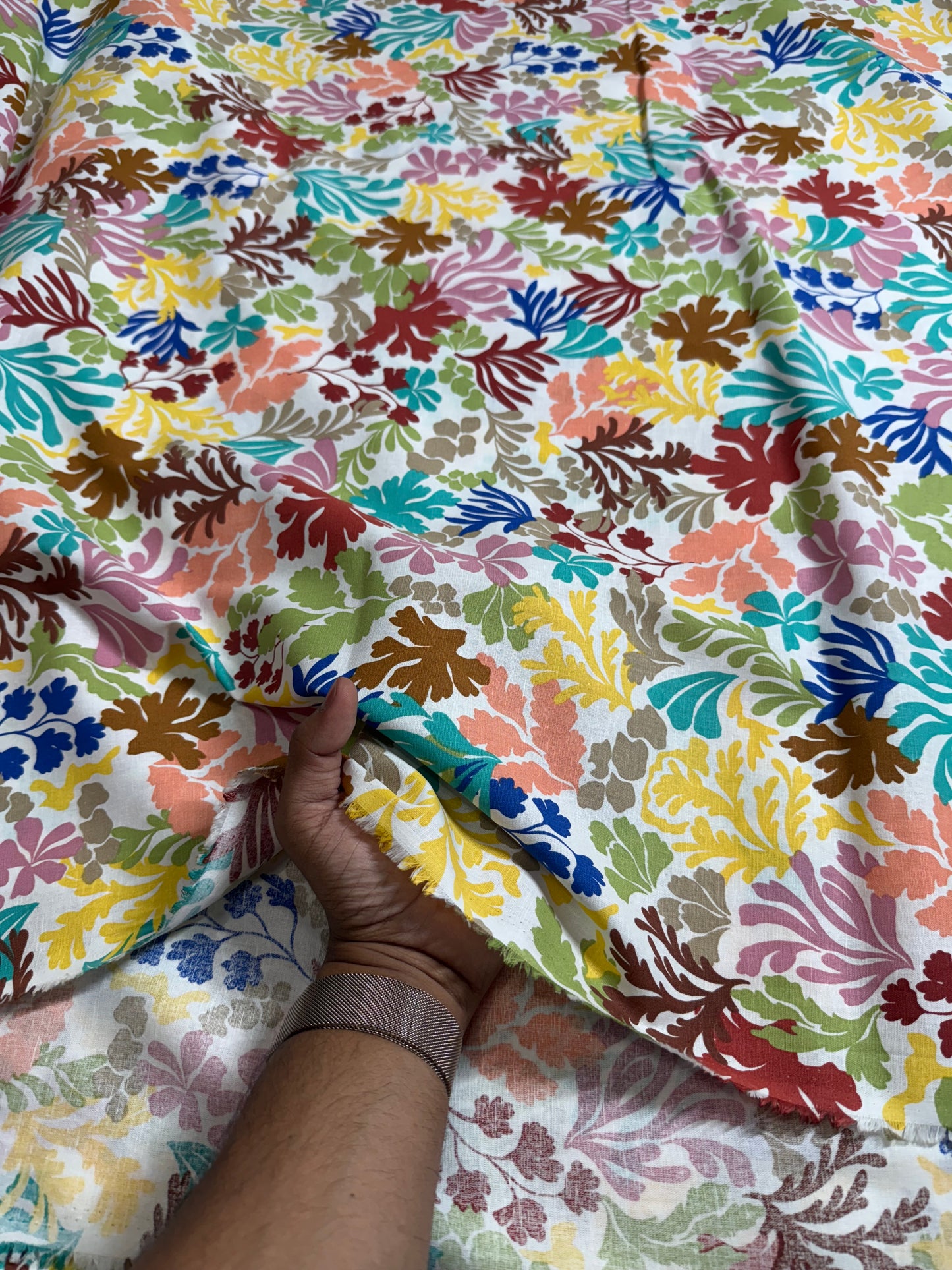 Buy Cotton Linen Coloured Algae Printed Fabric - MAF 