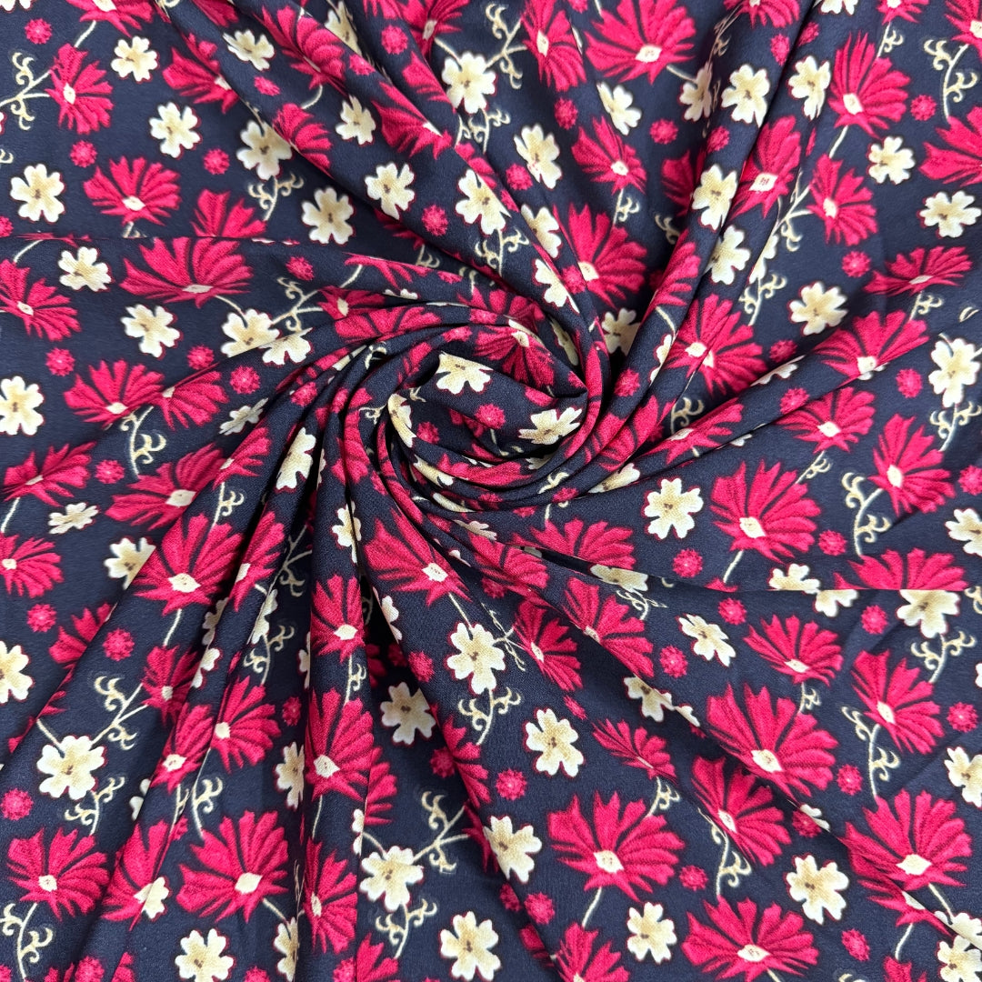Buy Poly Crepe 3D Red Floral Printed Fabric - MAF 