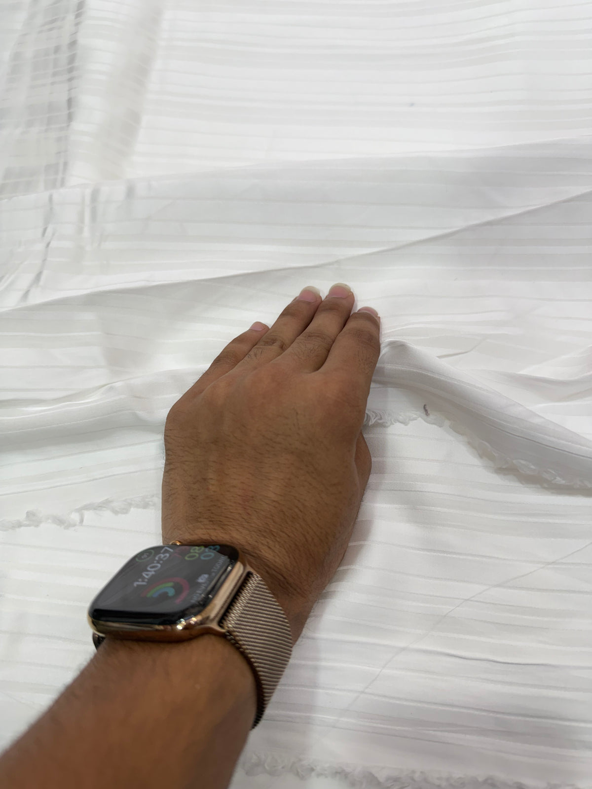 Buy Premium Satin Dobby Ivory Stripe Fabric