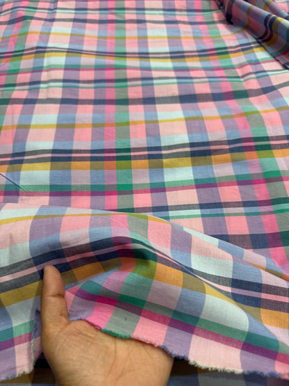 Buy Cotton Yarn Dyed Pink Mukti Checks Shirting Fabric
