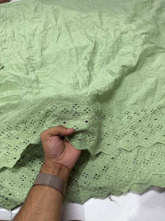 Buy Cotton Hakoba Sage Green 4 Flower Border Embroidery Fabric - MAF 